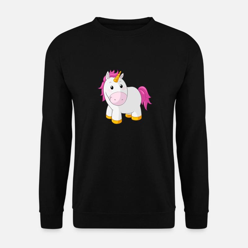 Pinkes glückliches Comic Einhorn - Unisex Pullover - Schwarz