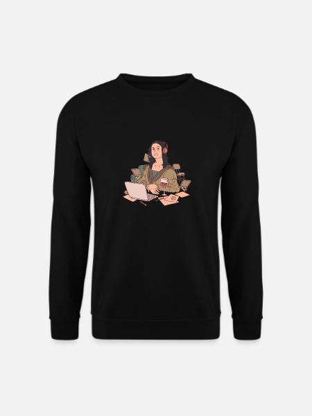 Kunst Da-Vinci Mona-Lisa arbeitet im Home-Office - Unisex Pullover - Schwarz