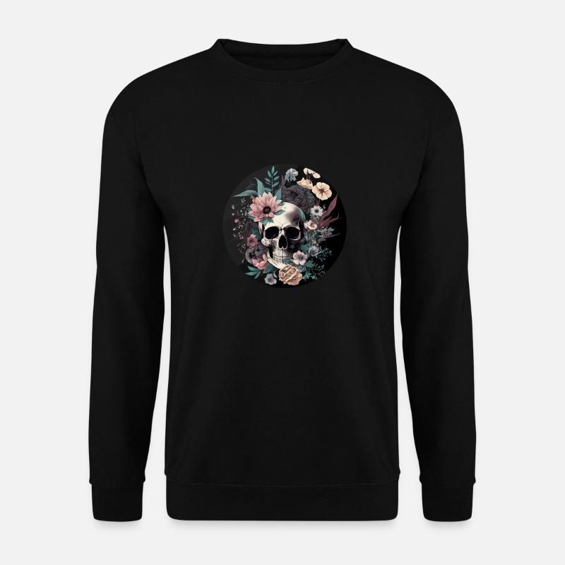 Crâne humain et fleurs 35 - Sweat-shirt Unisexe - noir