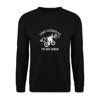 Fahrrad ohne Akku Lustiger Spruch - Unisex Pullover - Schwarz - Vorne - Alina (178cm) & Michal (187cm)
