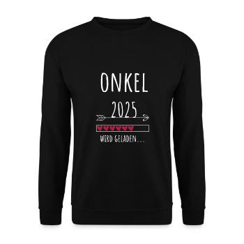 werdender Onkel 2025 Ankündigung Schwangerschaft - Unisex Pullover - Schwarz - Vorne - Alina (178cm) & Michal (187cm)