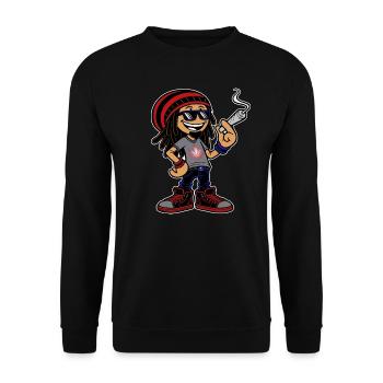 Dreadlock Smoker - Stoned man - High & Happy - Unisex Pullover - Schwarz - Vorne - Alina (178cm) & Michal (187cm)