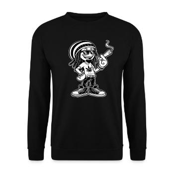Dreadlock Smoker - Stoned man - High & Happy - Unisex Pullover - Schwarz - Vorne - Alina (178cm) & Michal (187cm)