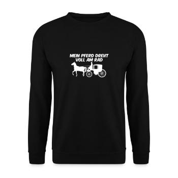 Mein Pferd dreht voll am Rad - Unisex Pullover - Schwarz - Vorne - Alina (178cm) & Michal (187cm)