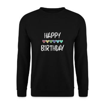 JAHRESTAG. ALLES GUTE ZUM GEBURTSTAG!. ALLES GUTE ZUM GEBURTSTAG!. - Unisex Pullover - Schwarz - Vorne - Alina (178cm) & Michal (187cm)