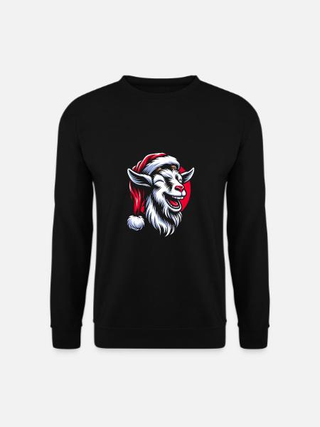 Lustige Weihnachts Ziege mit Nikolausmütze - Unisex Pullover - Schwarz