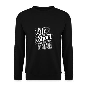 Das Leben ist eine kurze Reise - nutze die Zeit - Unisex Pullover - Schwarz - Vorne - Alina (178cm) & Michal (187cm)