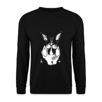Hase Tierliebhaber Kopfhörer Sonnenbrille Naturfan - Unisex Pullover - Schwarz - Vorne - Alina (178cm) & Michal (187cm)