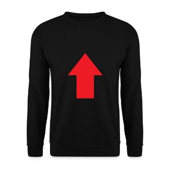 Pfeil oben Richtung Geschenkidee Pfeilspitze hoch - Unisex Pullover - Schwarz - Vorne - Alina (178cm) & Michal (187cm)