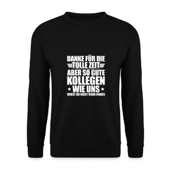Arbeitskollege Jobwechsel Abschiedsgeschenk - Unisex Pullover - Schwarz - Vorne - Alina (178cm) & Michal (187cm)