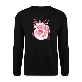 Kawaii Kuh Retro japanisch Erdbeer Milch Kühe - Unisex Pullover - Schwarz - Vorne - Alina (178cm) & Michal (187cm)