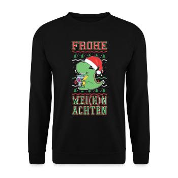 Dino Wine Merry Christmas Christmas Funny - Unisex Sweatshirt - black - Front - Alina (178cm) & Michal (187cm)