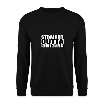 Straight outta Sodom and Gomorrah I Fun Gift - Unisex Sweatshirt - black - Front - Alina (178cm) & Michal (187cm)