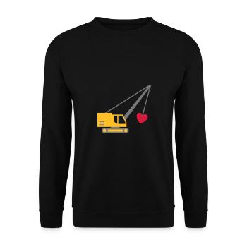 ★ Designfarben änderbar ★ Seilbagger mit Herz - Unisex Pullover - Schwarz - Vorne - Alina (178cm) & Michal (187cm)