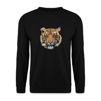 Tigerkopf Nahaufnahme - Unisex Pullover - Schwarz - Vorne - Alina (178cm) & Michal (187cm)