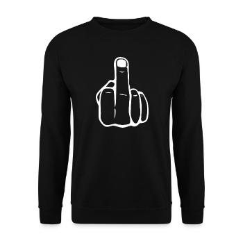 Fuck You Finger Mittelfinger Hand Symbol weiß - Unisex Pullover - Schwarz - Vorne - Alina (178cm) & Michal (187cm)