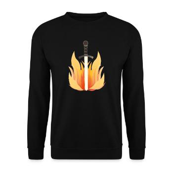 langschwert mit Flammenmuster, feuerdesigns - Unisex Pullover - Schwarz - Vorne - Alina (178cm) & Michal (187cm)