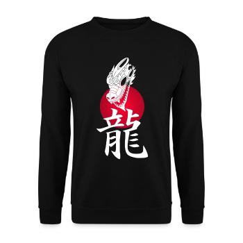 Japanisch weißer Drache und rote Sonne - Unisex Pullover - Schwarz - Vorne - Alina (178cm) & Michal (187cm)