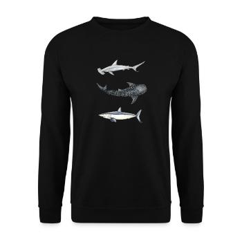 Hai-Trio: Hammerhai, Wal, Mako - Unisex Pullover - Schwarz - Vorne - Alina (178cm) & Michal (187cm)