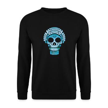 Blauer Maya-Schädel - Unisex Pullover - Schwarz - Vorne - Alina (178cm) & Michal (187cm)