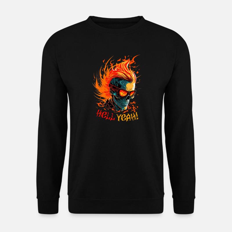 Flaming Skull with Hell Yeah - Unisex Sweatshirt - black