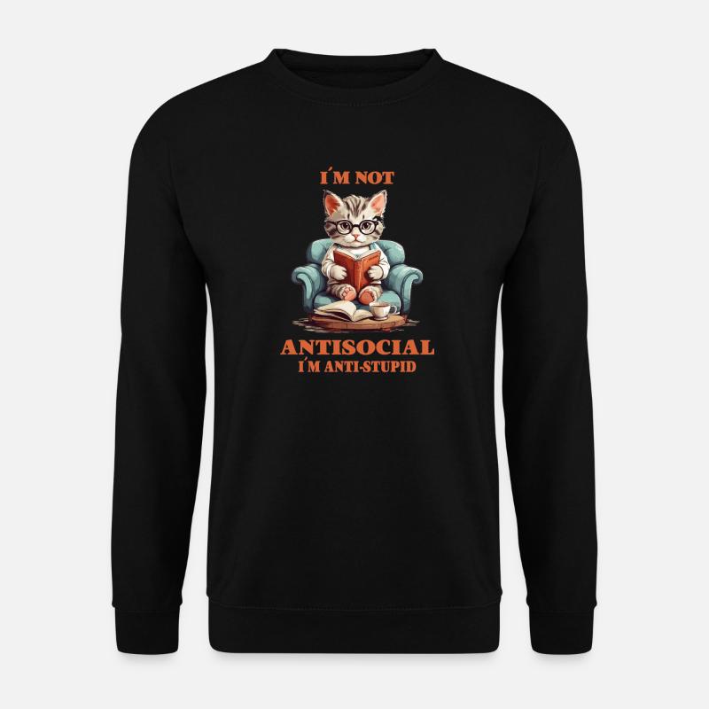 Schlaue Katze mit Lesebrille - Unisex Pullover - Schwarz