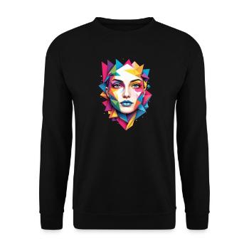 Moderne Gesichts Kunst - Unisex Pullover - Schwarz - Vorne - Alina (178cm) & Michal (187cm)