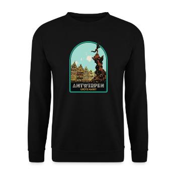 Picturesque illustration of the Grand Place - Unisex Sweatshirt - black - Front - Alina (178cm) & Michal (187cm)