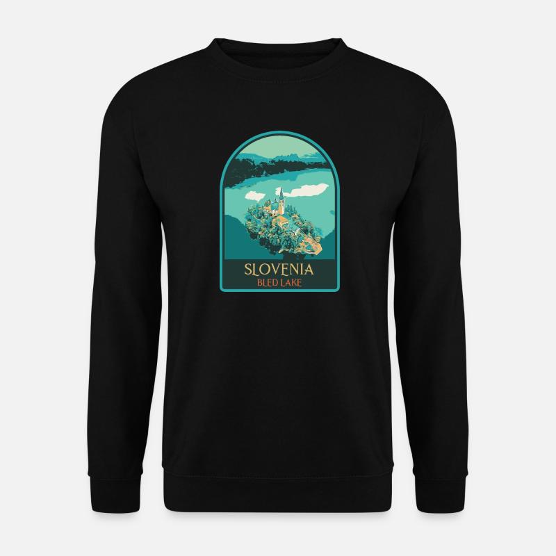 Illustration: Die verzauberte Insel Bled - Unisex Pullover - Schwarz