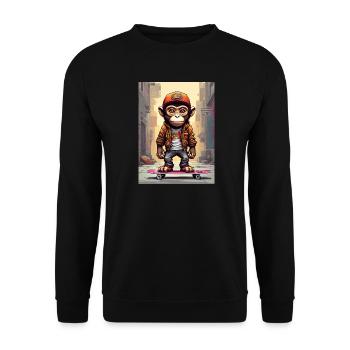 Skate-Monkey im Großstadt-Style - Unisex Pullover - Schwarz - Vorne - Alina (178cm) & Michal (187cm)