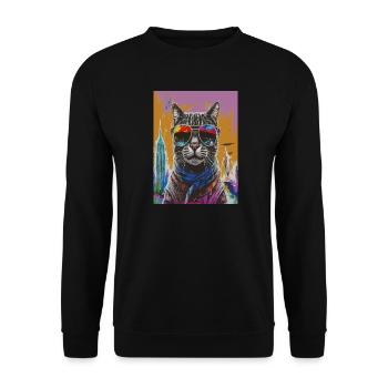Urban Cat with Rainbow Shades - Unisex Pullover - Schwarz - Vorne - Alina (178cm) & Michal (187cm)