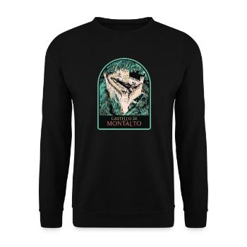Illustration Schloss Montalto, Piemont, Italien - Unisex Pullover - Schwarz - Vorne - Alina (178cm) & Michal (187cm)