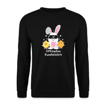 Offizielles Kuschelshirt Hase mit Küken Kaninchen - Unisex Pullover - Schwarz - Vorne - Alina (178cm) & Michal (187cm)