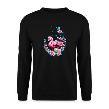 Elegant flamingo with tropical flowers. - Unisex Sweatshirt - black - Front - Alina (178cm) & Michal (187cm)
