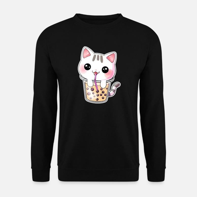 Kawaii Bubble Tea Katze - Unisex Pullover - Schwarz
