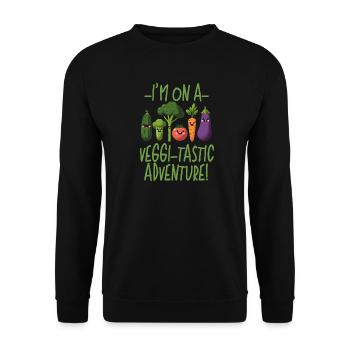 ICH BIN AUF EINEM VIGGI-TASTISCHEN ABENTEUER, VEGAN LUSTIG - Unisex Pullover - Schwarz - Vorne - Alina (178cm) & Michal (187cm)