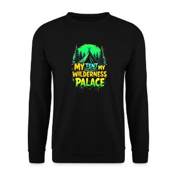 MA TENTE, MON PALAIS SAUVAGE, CAMPING - Sweat-shirt Unisexe - noir - Devant - Alina (178cm) & Michal (187cm)