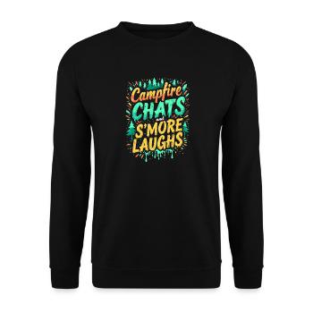 GESPRÄCHE AM LAGERFEUER UND S'MORE-LACHEN - Unisex Pullover - Schwarz - Vorne - Alina (178cm) & Michal (187cm)