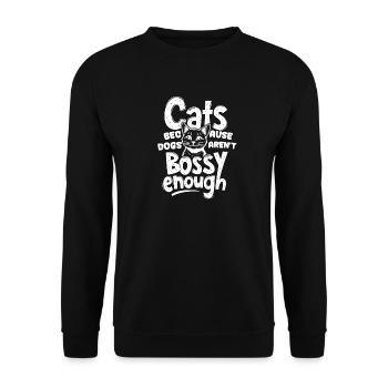 KATZEN: WEIL HUNDE NICHT HERRISCH GENUG SIND - Unisex Pullover - Schwarz - Vorne - Alina (178cm) & Michal (187cm)