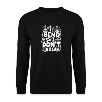 ICH BEUGE MICH, DAMIT ICH NICHT BRECHE, LUSTIGES YOGA-ZITAT - Unisex Pullover - Schwarz - Vorne - Alina (178cm) & Michal (187cm)