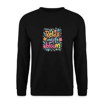 ENTSPANNEN SIE SICH UND LASSEN SIE DAS LEBEN ERBLÜHEN - Unisex Pullover - Schwarz - Vorne - Alina (178cm) & Michal (187cm)
