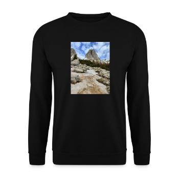 Schneebedeckte Berge - Unisex Pullover - Schwarz - Vorne - Alina (178cm) & Michal (187cm)