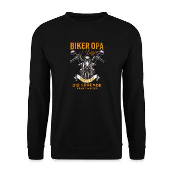 Biker Opa – Die Legende fährt weiter - Unisex Pullover - Schwarz - Vorne - Alina (178cm) & Michal (187cm)