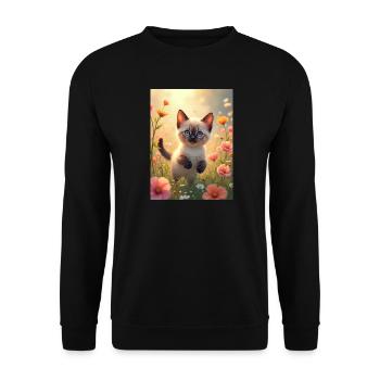 Cute Siamese kitten in a flower meadow - Unisex Sweatshirt - black - Front - Alina (178cm) & Michal (187cm)