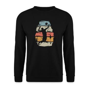 retro Volleyball Spieler - Ball Angriff scratch - Unisex Pullover - Schwarz - Vorne - Alina (178cm) & Michal (187cm)