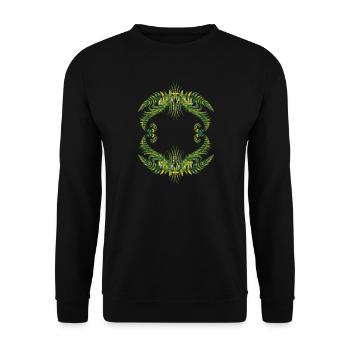 Kaleidoskop-Ornament aus grünen Farnblättern - Unisex Pullover - Schwarz - Vorne - Alina (178cm) & Michal (187cm)
