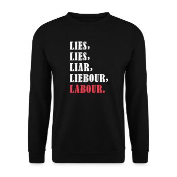 Bold anti-Labour Slogan Typography Design - Unisex Pullover - Schwarz - Vorne - Alina (178cm) & Michal (187cm)