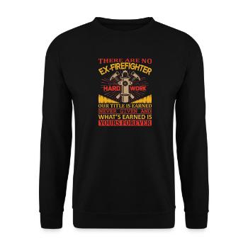 Feuerwehr Motiv mit Zitat und Werkzeugen - Unisex Pullover - Schwarz - Vorne - Alina (178cm) & Michal (187cm)