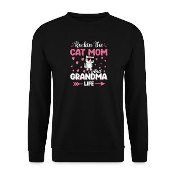 Katzenmama und Oma Spruch Design - Unisex Pullover - Schwarz - Vorne - Alina (178cm) & Michal (187cm)