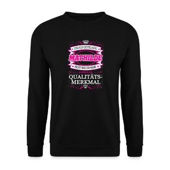 Qualitätsmerkmal Mathilde einfach Erstklassig - Unisex Pullover - Schwarz - Vorne - Alina (178cm) & Michal (187cm)